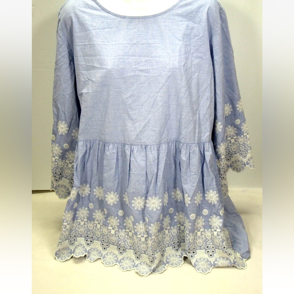 SWEET MAGNOLIA 100% cotton Light Blue Short Sleeve Tunic NWT